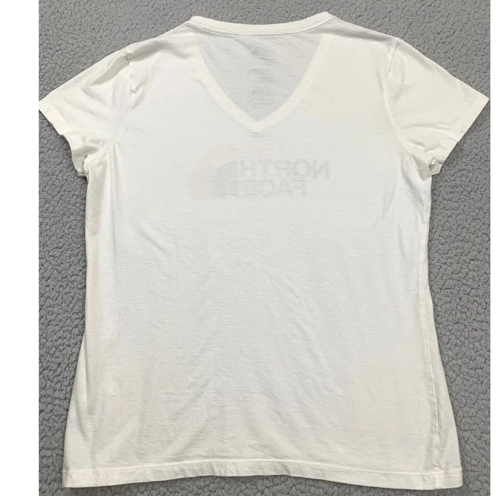 The North Face T-Shirt Womens L White Classic Fit V-Neck Cotton Logo Graphic - Picture 2 of 5
